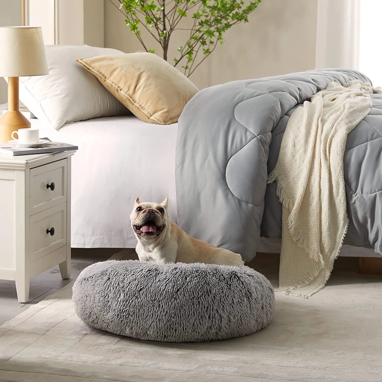 Calming Donut Dog Bed Anti-Anxiety, Self Warming, Cozy Soft Plush round Pet Bed, Ideal for Both Home & Travel, 27"L X 27"W X 8"H