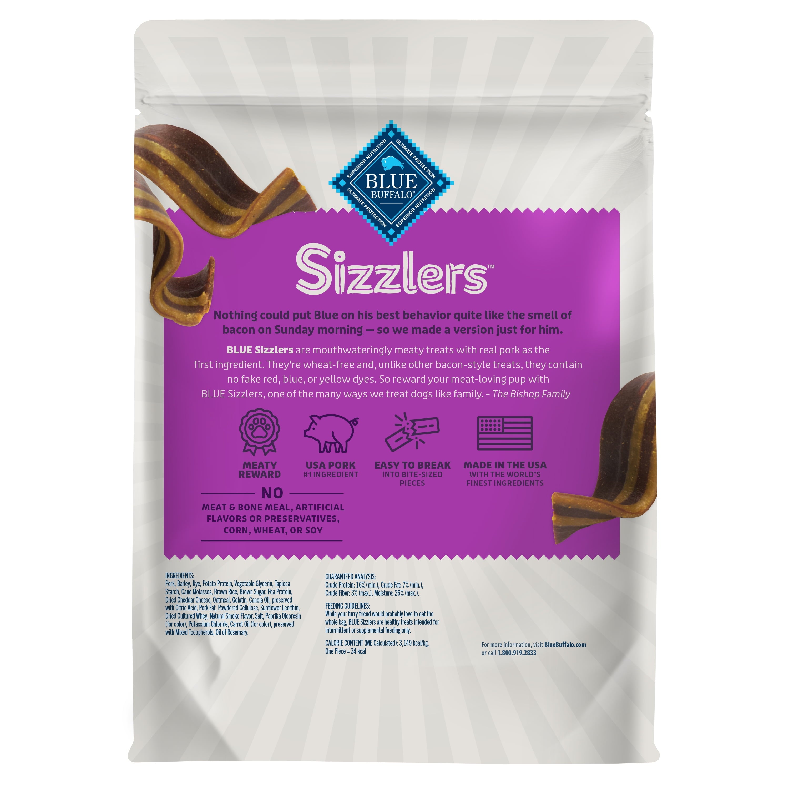Sizzlers Bacon-Style Dog Treats with Real Pork, Original Flavor, 15-Oz. Bag