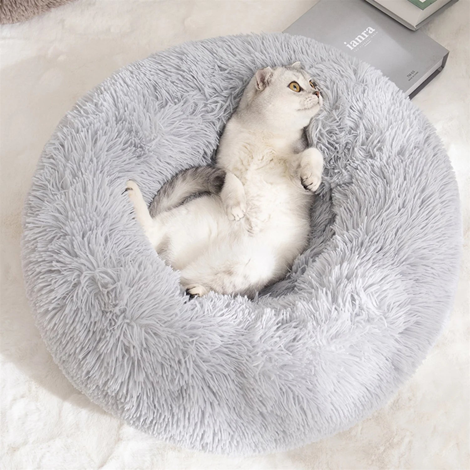 Calming Donut Dog Bed Anti-Anxiety, Self Warming, Cozy Soft Plush round Pet Bed, Ideal for Both Home & Travel, 27"L X 27"W X 8"H