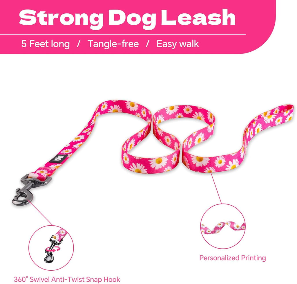 Dog Harness Leash Set Adjustable Heavy Duty No Pull Halter Harnesses for Small Medium Large Breed Dogs Back Clip Anti-Twist Perfect for Walking (S(14"-20" Chest Girth), Daisy)