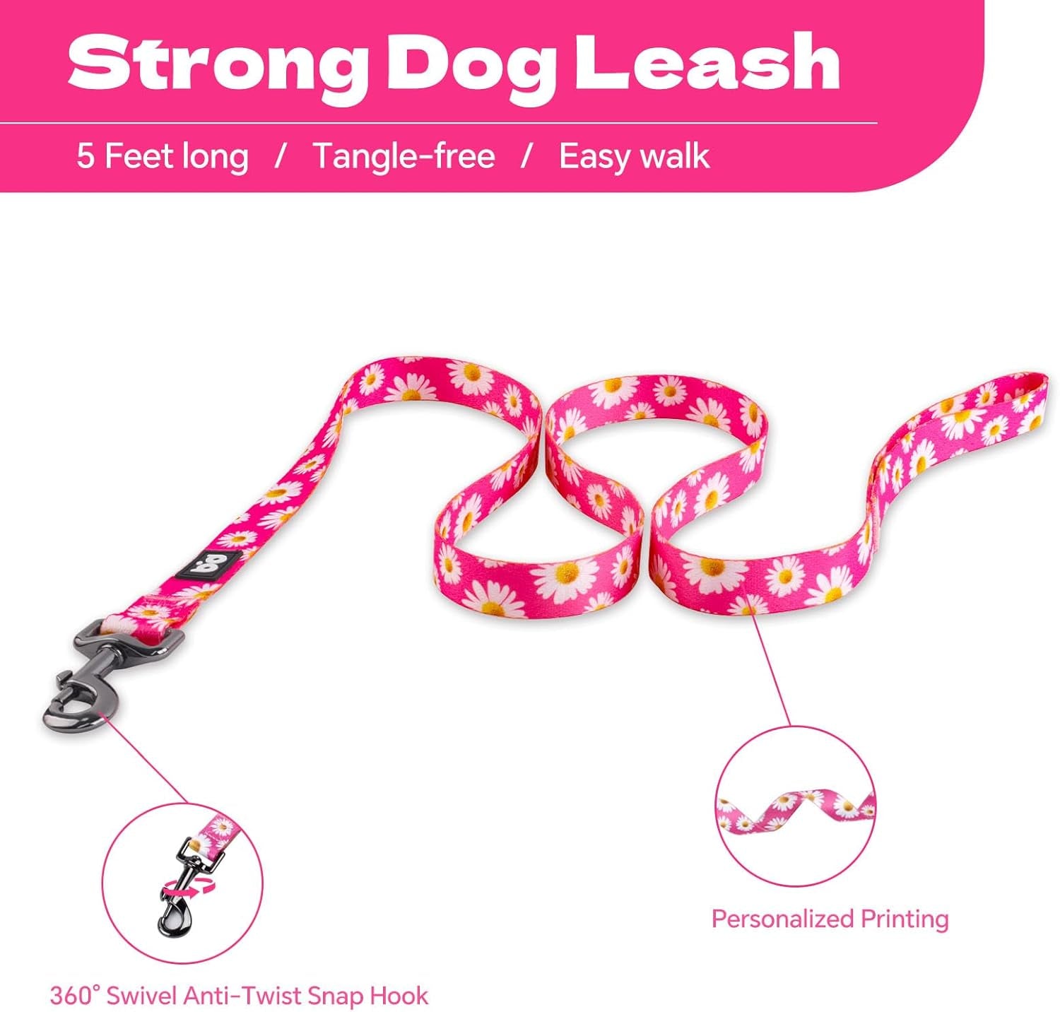 Dog Harness Leash Set Adjustable Heavy Duty No Pull Halter Harnesses for Small Medium Large Breed Dogs Back Clip Anti-Twist Perfect for Walking (S(14"-20" Chest Girth), Daisy)