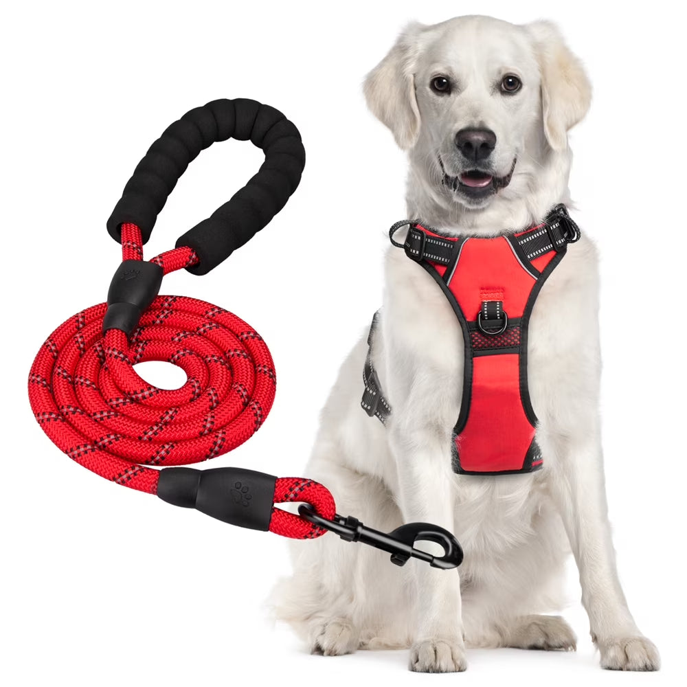 Dog Harness and Leash Combo, Escape Proof No Pull Vest Harness, Reflective Adjustable Soft Padded Pet Harness with Handle for Small to Large Dogs