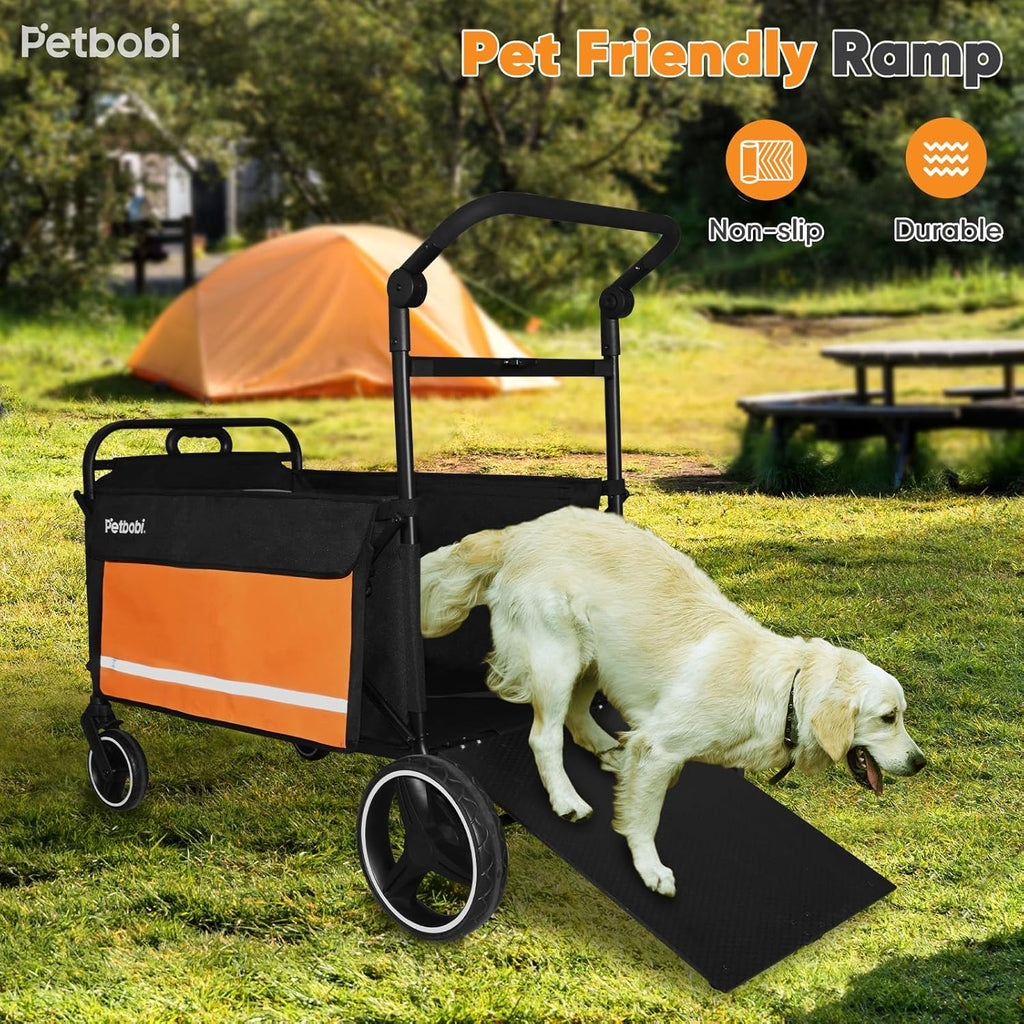 Dog Wagon Stroller for Large & Medium Dogs - 2-In-1 Push-Pull Pet Stroller with Ramp, Foldable All Terrain Wagon Cart, One-Step Brake, Suitable for Outdoor Walks & Camping, Orange