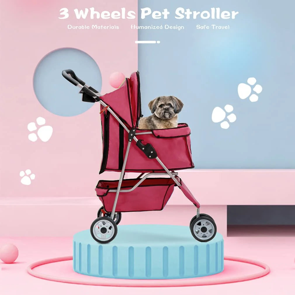 3 Wheel Collapsible Pet Stroller, Red