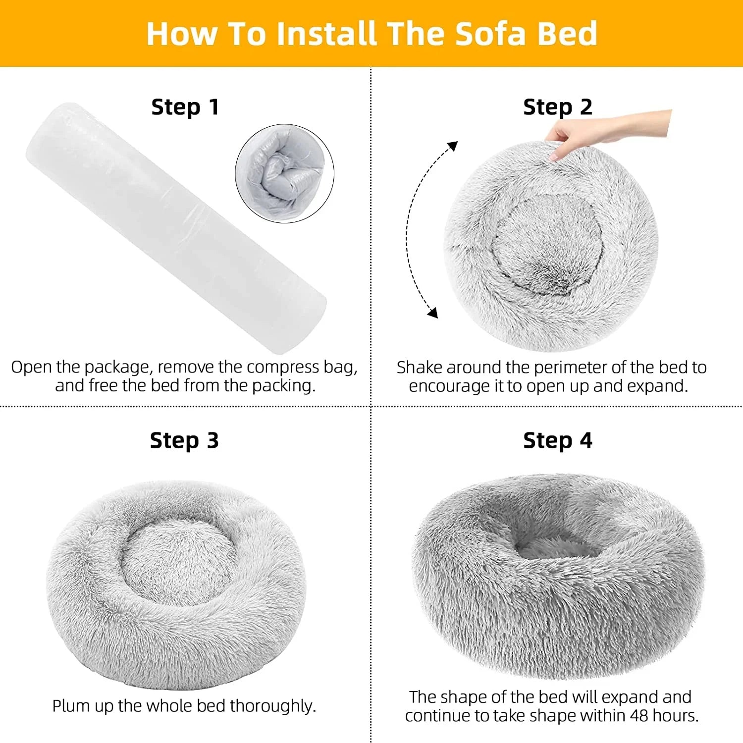 Calming Donut Dog Bed Anti-Anxiety, Self Warming, Cozy Soft Plush round Pet Bed, Ideal for Both Home & Travel, 27"L X 27"W X 8"H