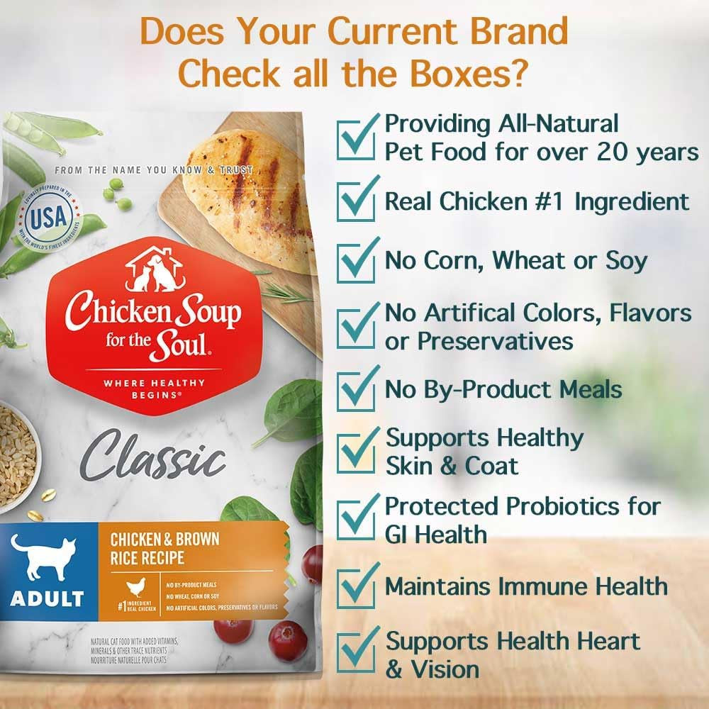 All Natural Premium Adult Dry Cat Food, Real Meat First Ingredient, No By-Products, Supports Heart, Gut & Immune Health, Chicken & Brown Rice, 4.5Lb