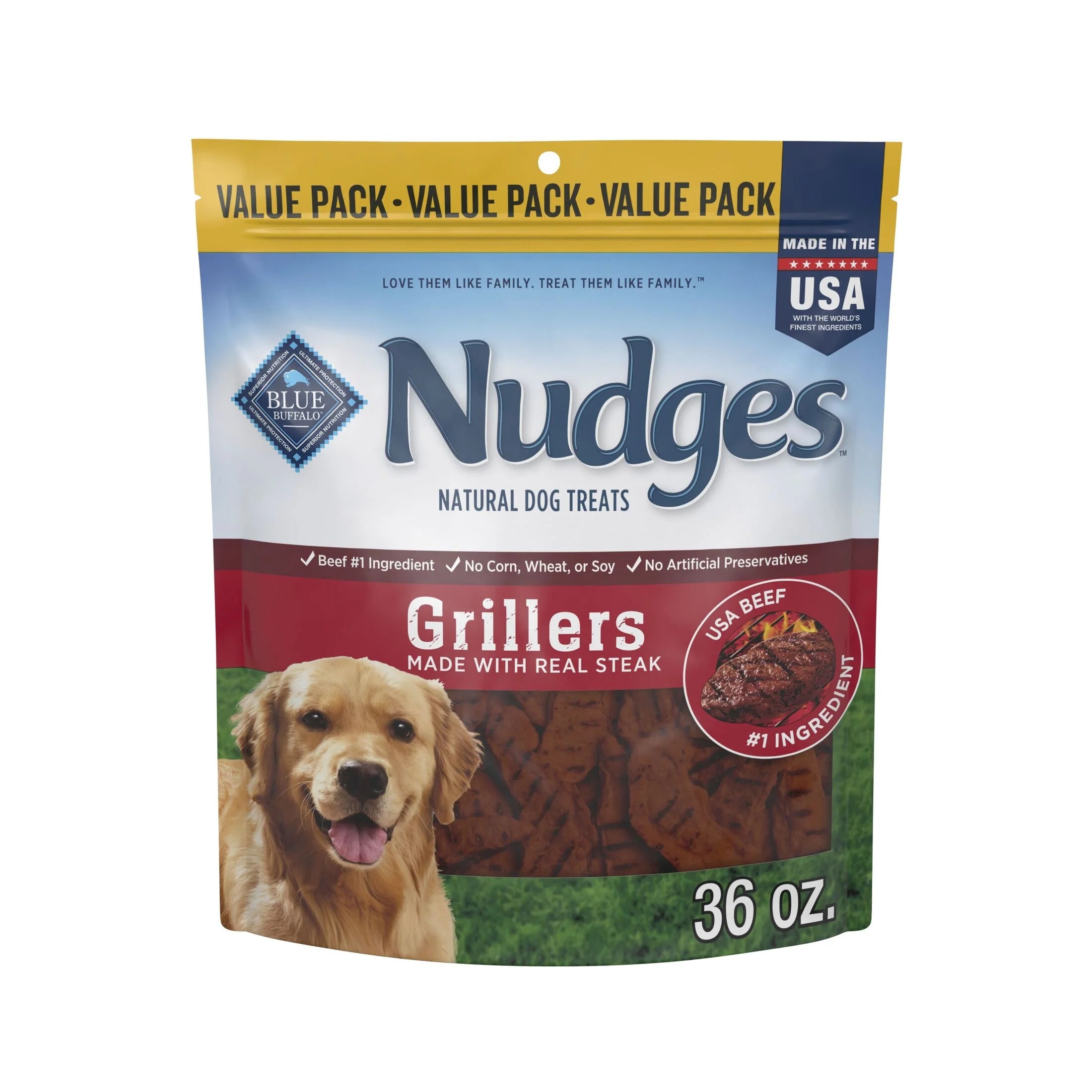 Nudges Grillers Natural Dog Treats, Steak, 36-Oz. Bag