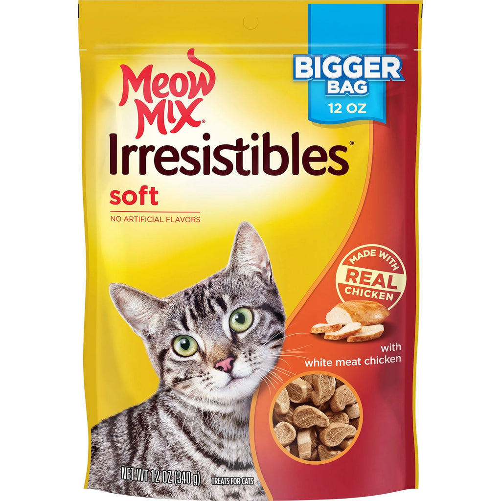 Bundle and Save! Meow Mix Irresistables Cat Treats - Soft with White Meat Chicken & Salmon, 2 12-Ounce Bag