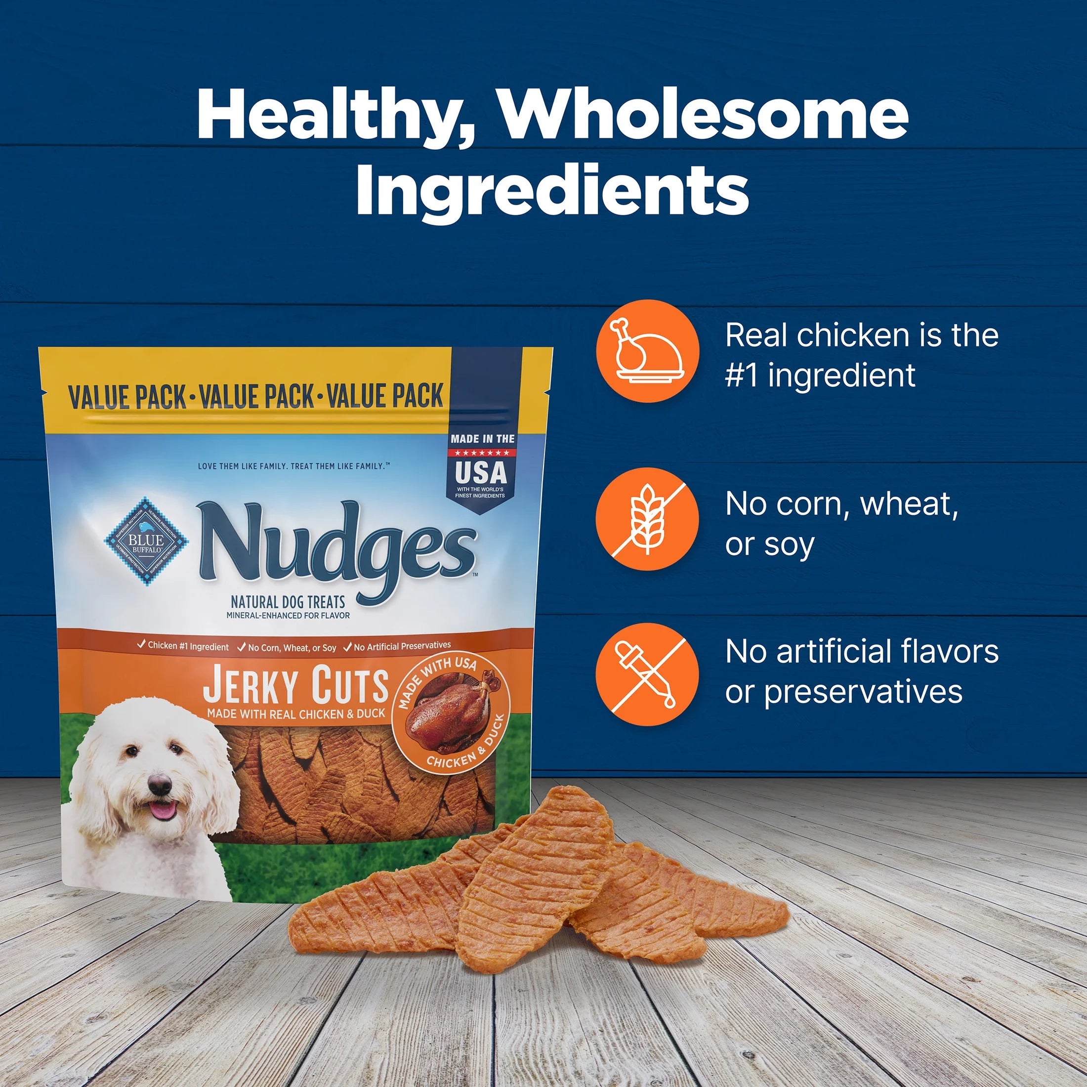 Nudges Jerky Cuts Dog Treats Made with Real Chicken & Duck, 36-Oz. Bag