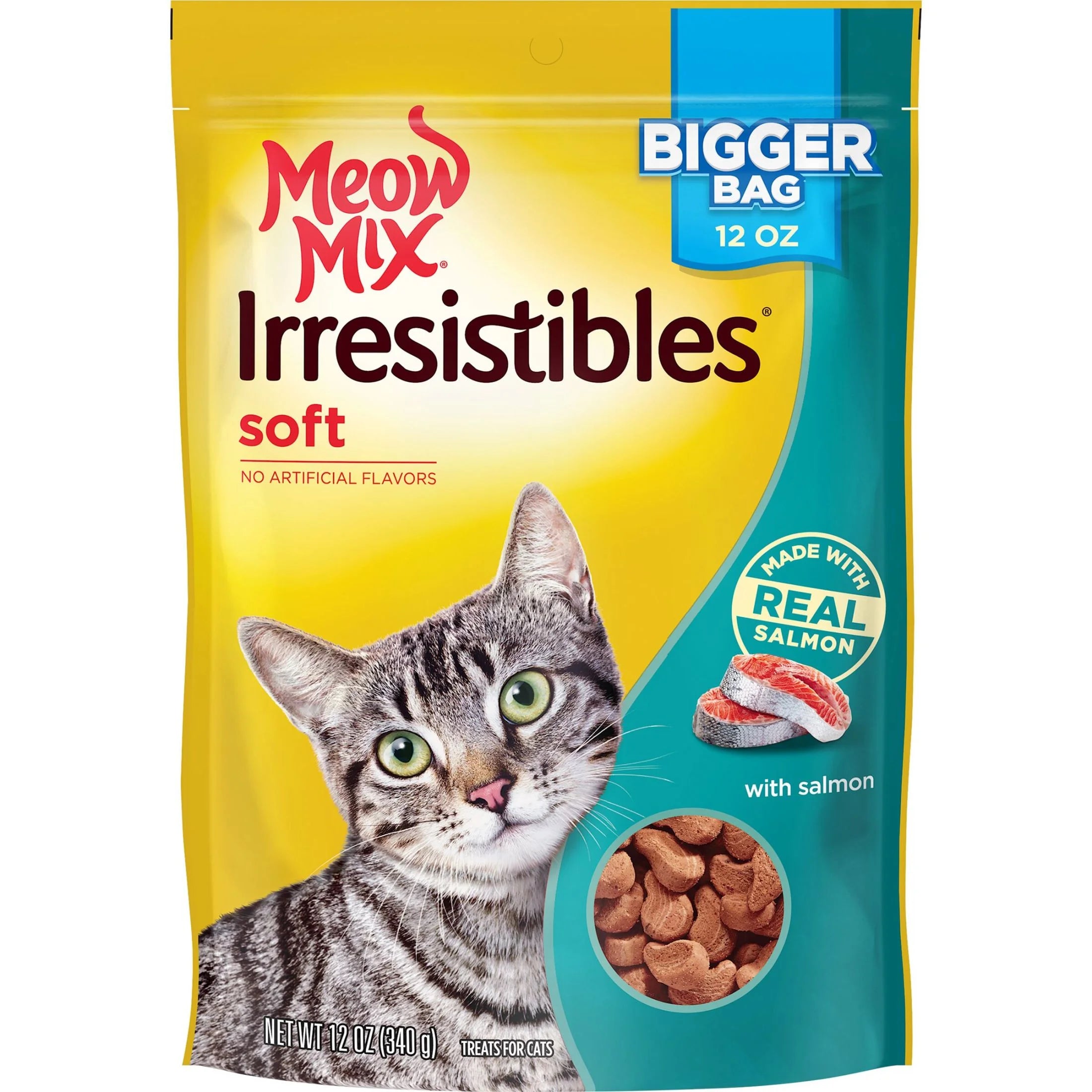 Bundle and Save! Meow Mix Irresistables Cat Treats - Soft with White Meat Chicken & Salmon, 2 12-Ounce Bag