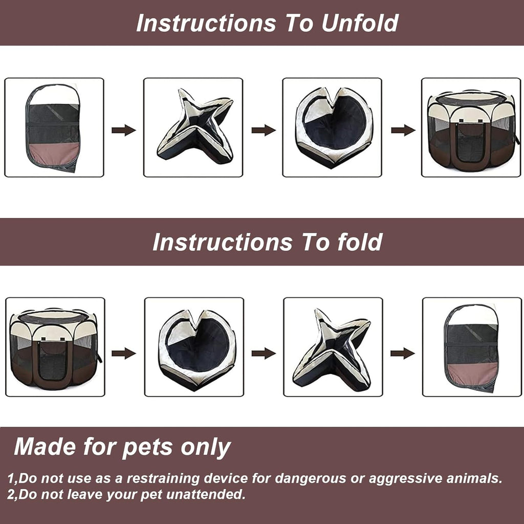 Portable Pet Playpen, 8-Panel Indoor/Outdoor Puppy Pen with Shade Cover & Travel Bag - Waterproof Dog Cat Tent Includes Collapsible Bowl