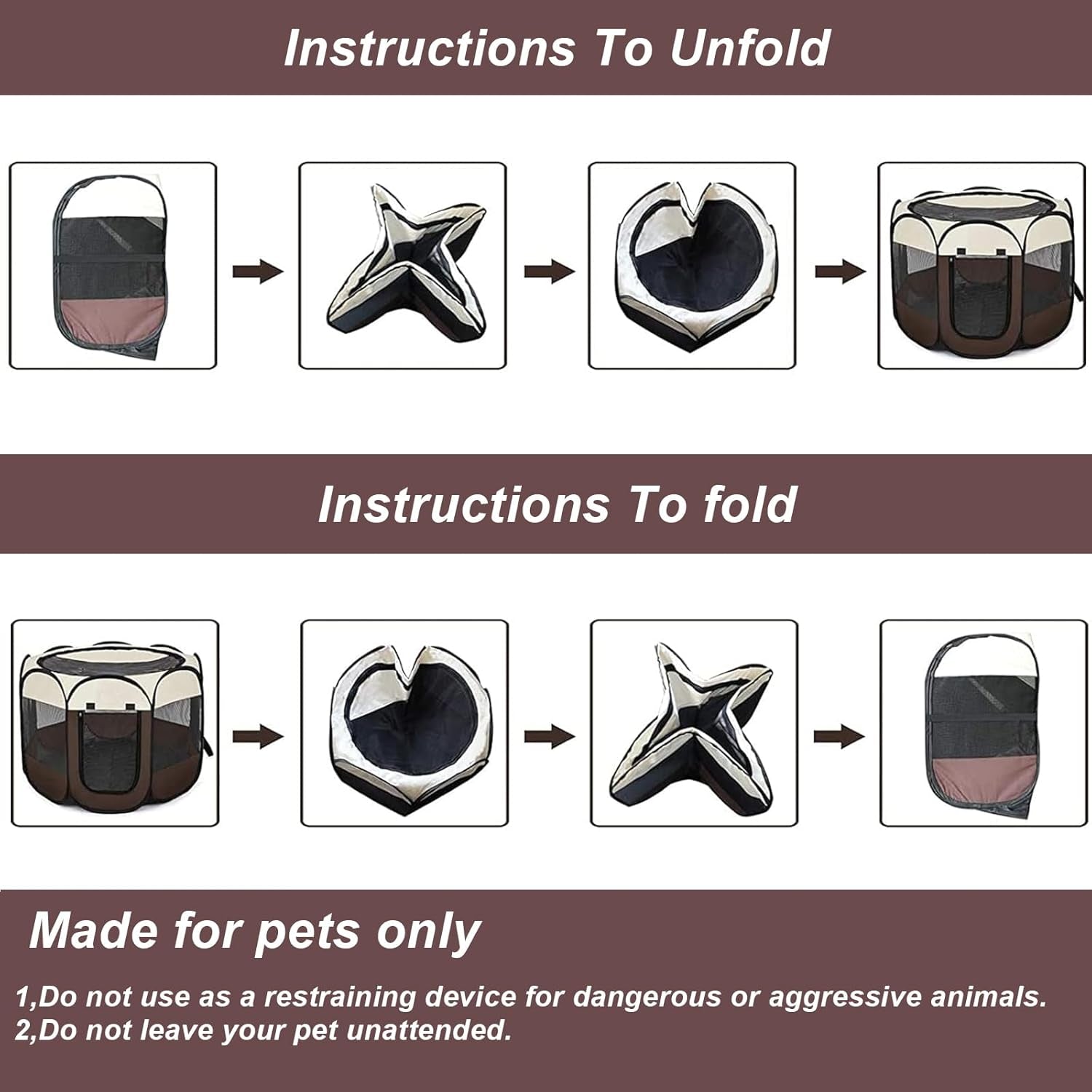 Portable Pet Playpen, 8-Panel Indoor/Outdoor Puppy Pen with Shade Cover & Travel Bag - Waterproof Dog Cat Tent Includes Collapsible Bowl