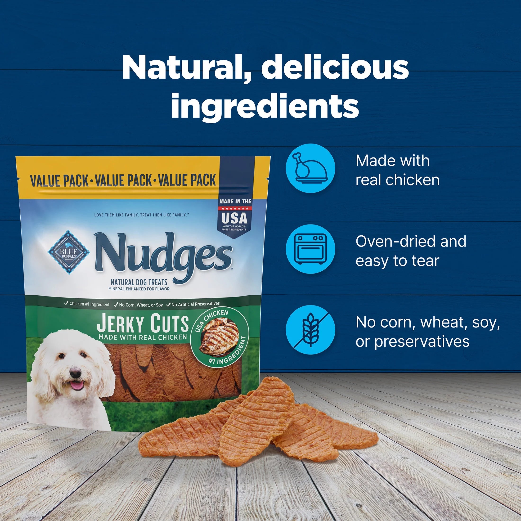 Nudges Jerky Cuts Dog Treats Made with Real Chicken, 36-Oz. Bag