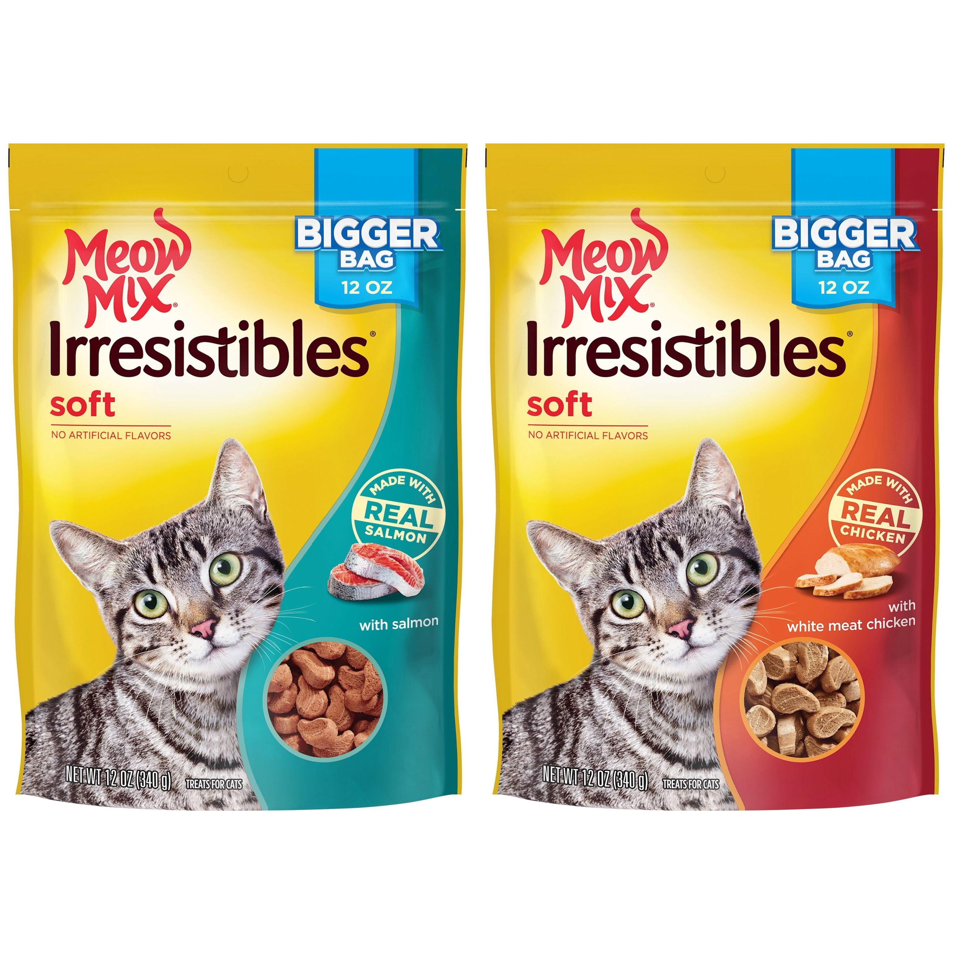 Bundle and Save! Meow Mix Irresistables Cat Treats - Soft with White Meat Chicken & Salmon, 2 12-Ounce Bag