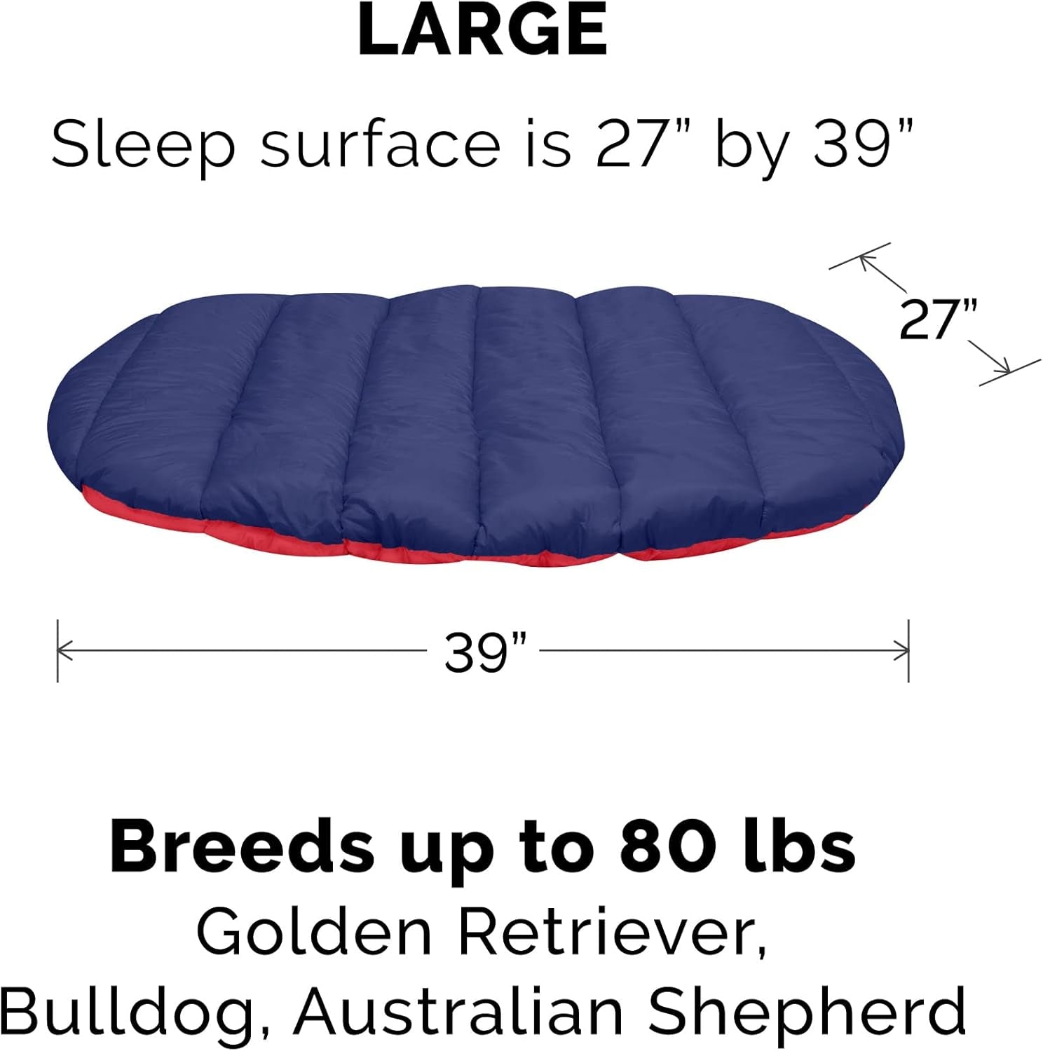 Outdoor Travel Dog Bed for Large/Medium Dogs W/ Carry Bag, Washable & Foldable, Great for Crates & Kennels - Trail Pup Travel Pillow Mat W/ Stuff Sack Bag - Flame Red/True Blue, Large