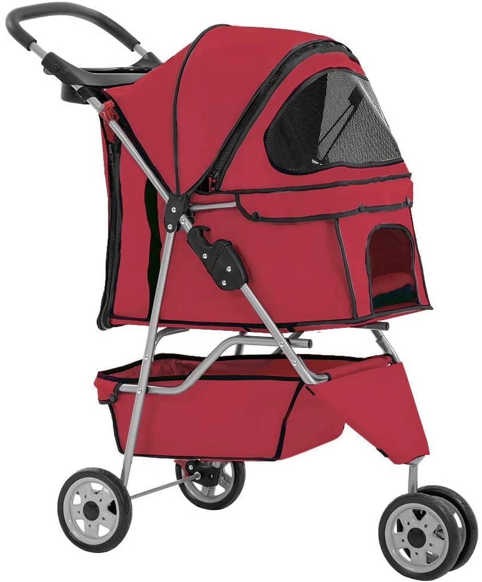 3 Wheel Collapsible Pet Stroller, Red