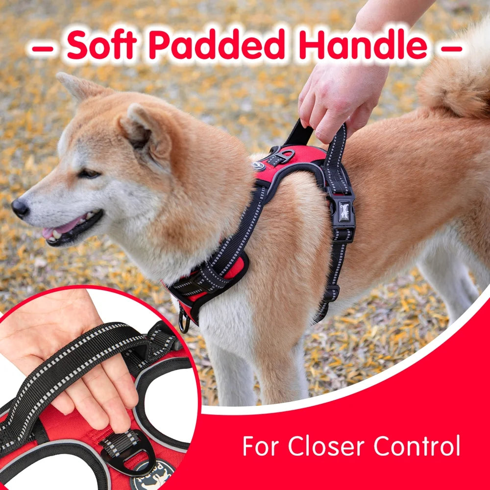 Dog Harness and Leash Combo, Escape Proof No Pull Vest Harness, Reflective Adjustable Soft Padded Pet Harness with Handle for Small to Large Dogs
