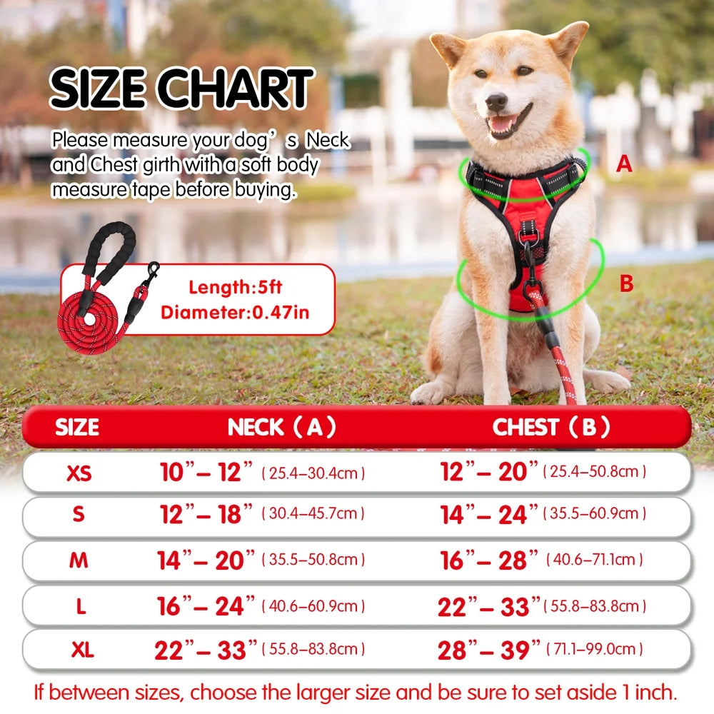 Dog Harness and Leash Combo, Escape Proof No Pull Vest Harness, Reflective Adjustable Soft Padded Pet Harness with Handle for Small to Large Dogs