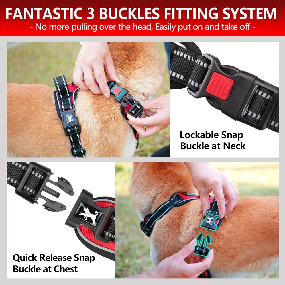 Dog Harness and Leash Combo, Escape Proof No Pull Vest Harness, Reflective Adjustable Soft Padded Pet Harness with Handle for Small to Large Dogs