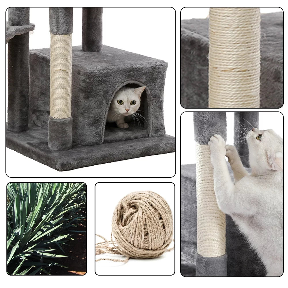 Cat Tree for Large Cats, Multi-Level Cat Tower with Sisal Covered Scratching Posts, Spacious Condo, Cozy Hammock and Plush Top Perch