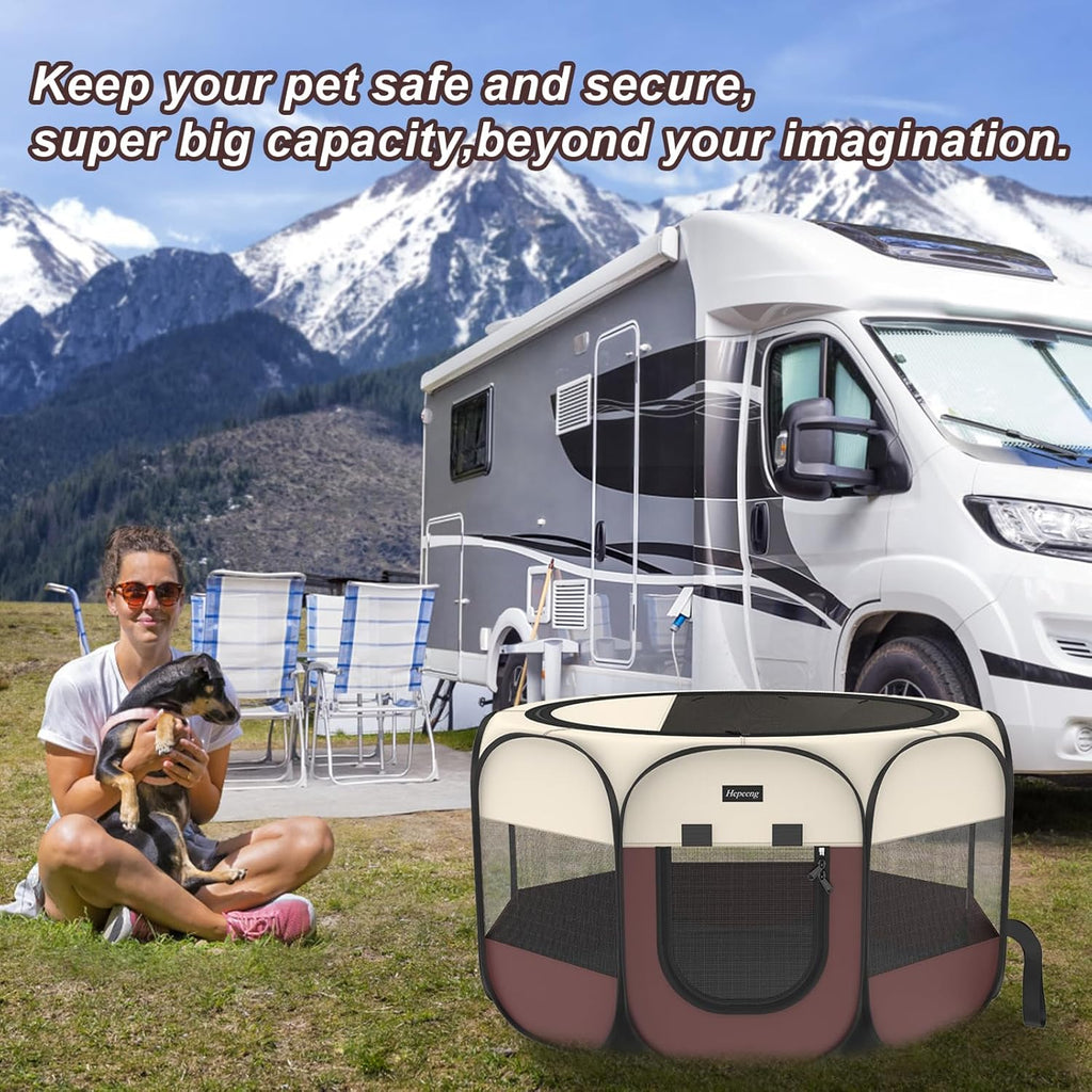 Portable Pet Playpen, 8-Panel Indoor/Outdoor Puppy Pen with Shade Cover & Travel Bag - Waterproof Dog Cat Tent Includes Collapsible Bowl