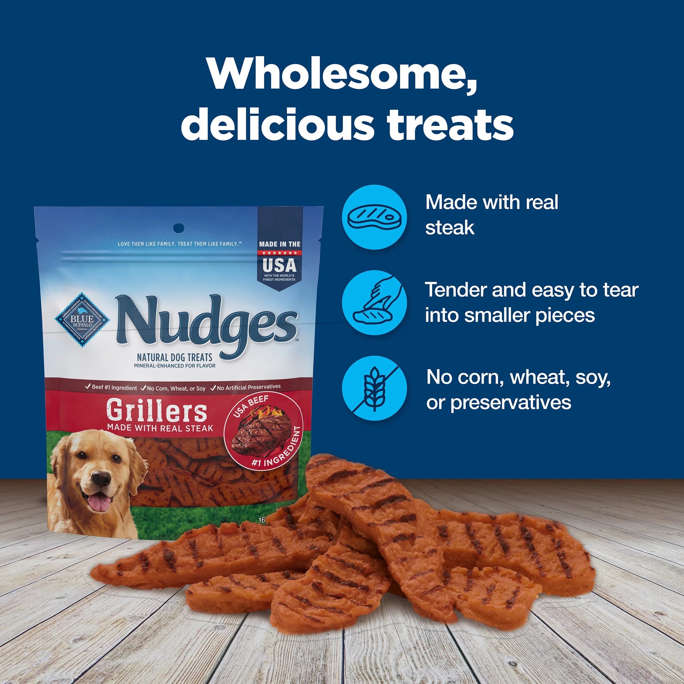 Nudges Grillers Natural Dog Treats Made with Real Steak, 16-Oz. Bag